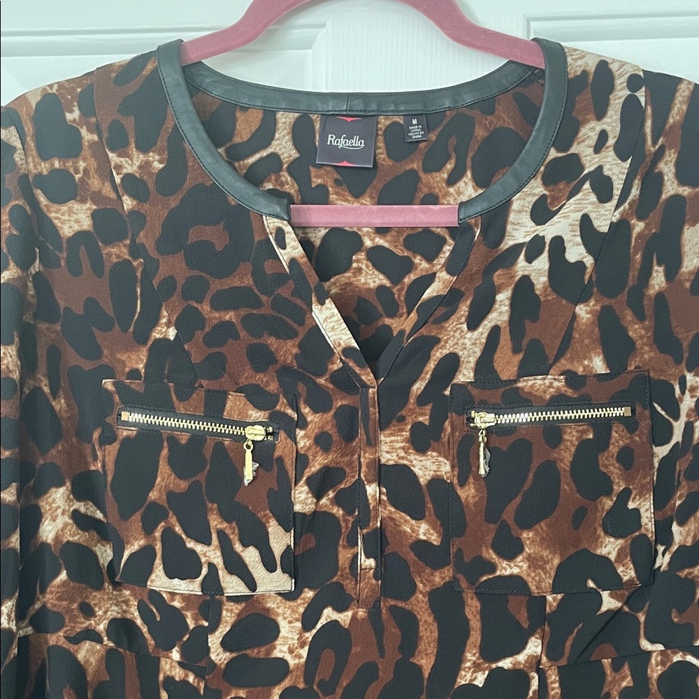 Rafaella Women's Leopard Print Blouse - Black and Brown - Picture 2 of 5